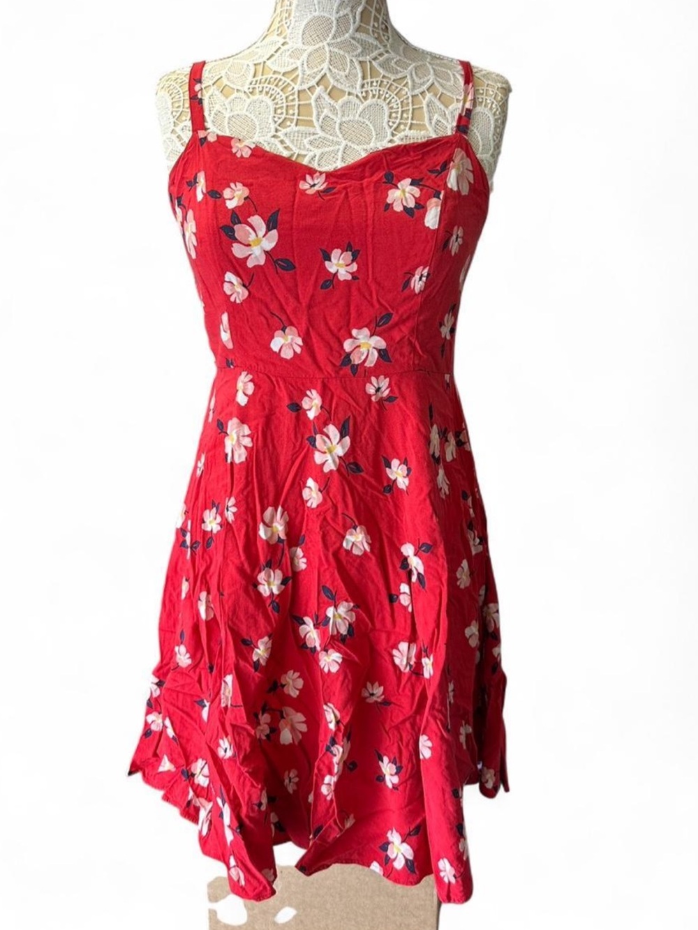 Red Floral Spaghetti-Strap Mini Dress